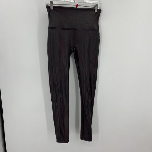 Spanx Faux Leather Maroon Leggings Large - Picture 1 of 12